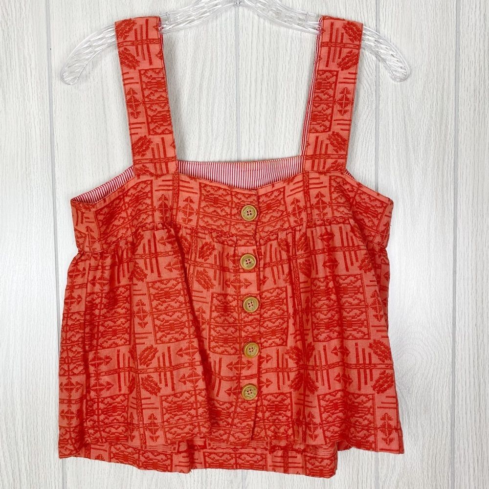 Anthropologie | Sylvia Embroidered Tank Top With Button Back Size Small